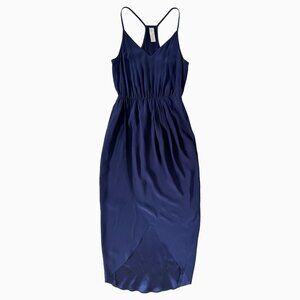 Amanda Uprichard Silk Monaco Maxi Dress Navy V-Neck Asymmetric Tulip Hem Sz S